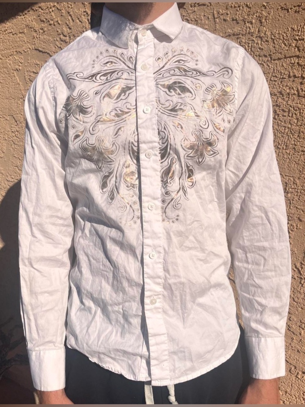 Lamasini Baroque Design Button Dress Shirt